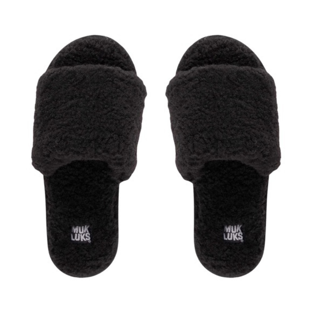 MUK LUKS Women’s Franki Teddy Slide Slippers – Black – NWT